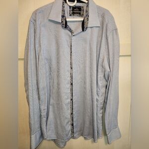 Emmanual mens button-up shirt, size 18.5 blue and white pattern‎